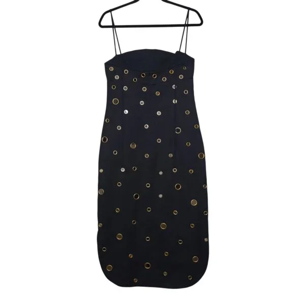 Alexis Malia Midi Dress Black Mirrored Grommet Curved Size S NWT‎ - Picture 7 of 11